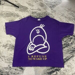 Hugger Jim Benton I Refuse To Wake Up T Shirt Womens One Size Purple Vintage